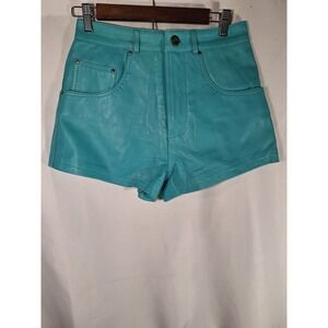 Nasty Gal Collection Womens Turquoise Blue Genuine Leather High Rise Shorts Sz 4